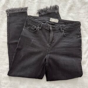 Free People Black Distressed Raw Hem Skinny Jeans